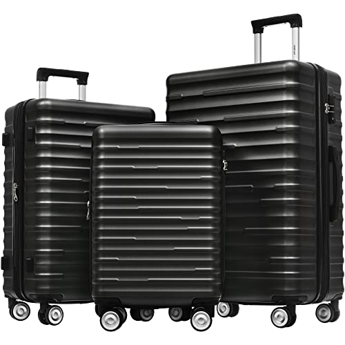 Merax Luggage Sets with TSA Locks, 3 Piece Lightweight Expandable Luggage with Spinner Wheels 20inch 24inch 28inch (Black)