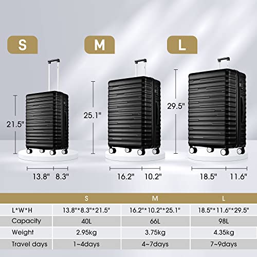 Merax Luggage Sets with TSA Locks, 3 Piece Lightweight Expandable Luggage with Spinner Wheels 20inch 24inch 28inch (Black)