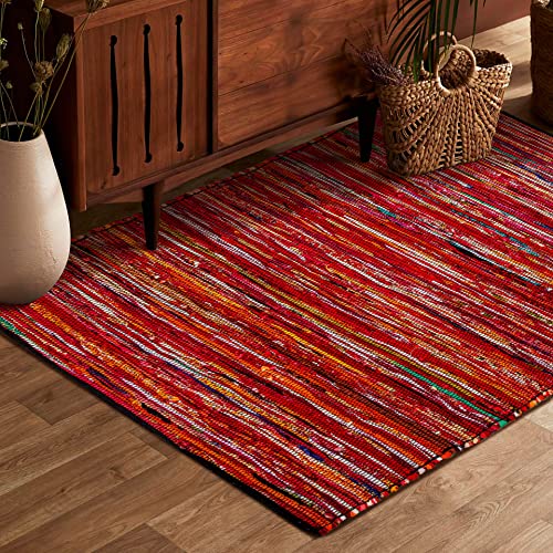 Cotton Multi Chindi Hand Woven Rugs 36X60 Inch Multi Color Chindi Rag Rug - 3x5 Feet Rectangle Bohemian Colorful Area Rug - Recycled Hand Braided Rugs- Biodegradable