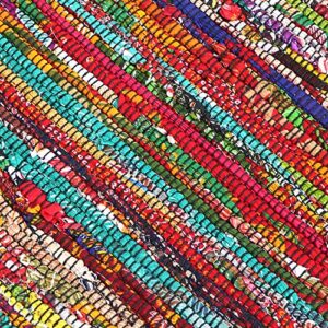 Cotton Multi Chindi Hand Woven Rugs 36X60 Inch Multi Color Chindi Rag Rug - 3x5 Feet Rectangle Bohemian Colorful Area Rug - Recycled Hand Braided Rugs- Biodegradable