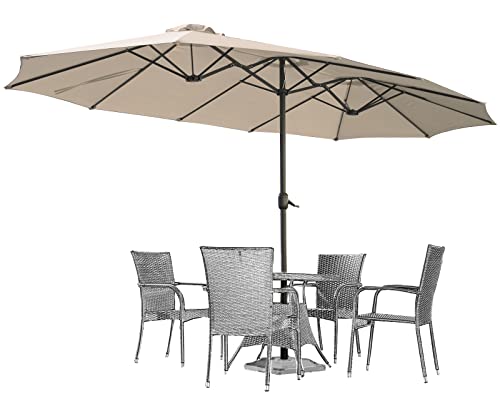 AECOJOY 15x9ft Double-Sided Patio Umbrella Outdoor Market Umbrella Large Sunbrella Table Umbrellas with Crank Air Vents for Deck Pool Patio (1.9" Pole,Beige)