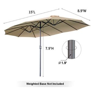 AECOJOY 15x9ft Double-Sided Patio Umbrella Outdoor Market Umbrella Large Sunbrella Table Umbrellas with Crank Air Vents for Deck Pool Patio (1.9" Pole,Beige)