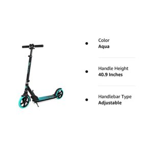 BELEEV V5 Scooters for Kids 6 Years and up, Folding Kick Scooter 2 Wheel for Adults Teens, 4 Adjustable Handlebar, 200mm Big Wheels, Lightweight Sports Commuter Scooter, up to 220lbs(Auqa)