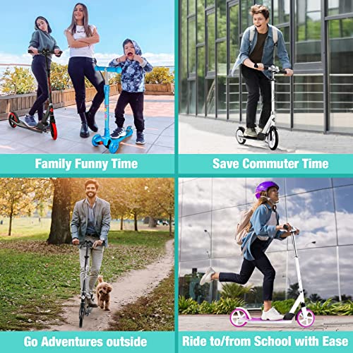 BELEEV V5 Scooters for Kids 6 Years and up, Folding Kick Scooter 2 Wheel for Adults Teens, 4 Adjustable Handlebar, 200mm Big Wheels, Lightweight Sports Commuter Scooter, up to 220lbs(Auqa)