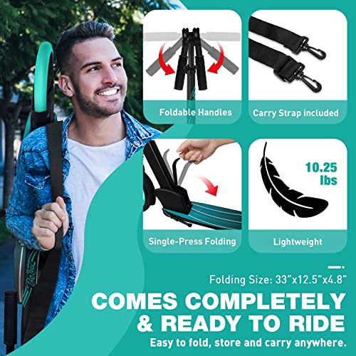 BELEEV V5 Scooters for Kids 6 Years and up, Folding Kick Scooter 2 Wheel for Adults Teens, 4 Adjustable Handlebar, 200mm Big Wheels, Lightweight Sports Commuter Scooter, up to 220lbs(Auqa)