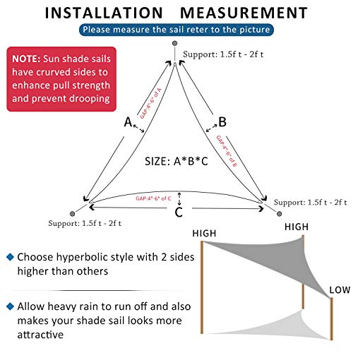 Anecoul Sun Shade Sail Waterproof Triangle 16' x 16' x 16' Shade Sails 95% UV Blocker Sunshade Patio Carport Awning in Color Gray 3 Years Warranty (Available for Custom Sizes)