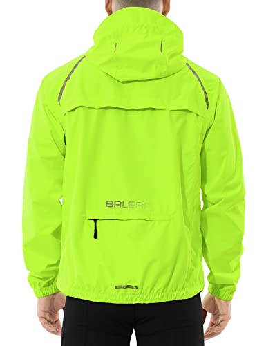 BALEAF Mens Cycling Rain Jacket Windbreaker Waterproof Running Gear Golf Mountain Biking Hood Lightweight Reflective Yellow 2XL