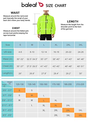 BALEAF Mens Cycling Rain Jacket Windbreaker Waterproof Running Gear Golf Mountain Biking Hood Lightweight Reflective Yellow 2XL