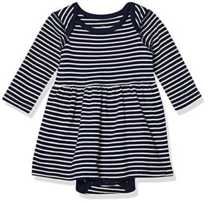 moon and back by hanna andersson baby girls' organic play dress with diaper cover, navy/ecru, 6-12 months