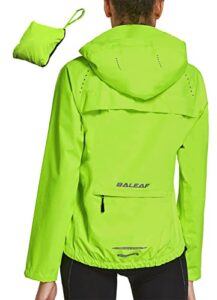 baleaf women's running rain jackets waterproof windbreaker windproof lightweight cycling jackets reflective packable hooded yellow l