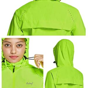 BALEAF Women's Running Rain Jackets Waterproof Windbreaker Windproof Lightweight Cycling Jackets Reflective Packable Hooded Yellow L