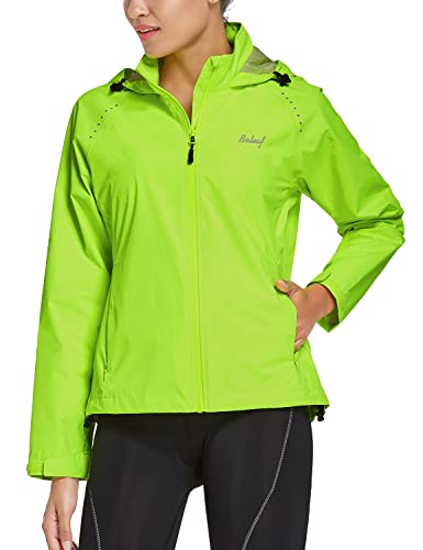 BALEAF Women's Running Rain Jackets Waterproof Windbreaker Windproof Lightweight Cycling Jackets Reflective Packable Hooded Yellow L