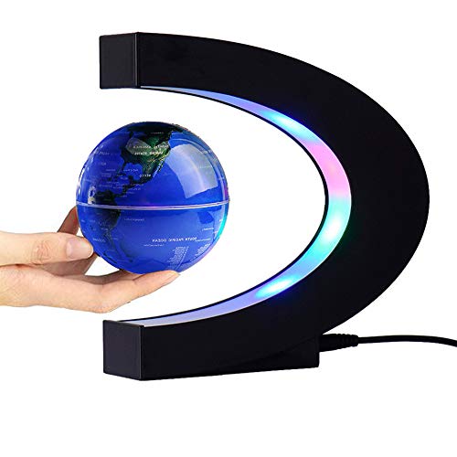 FUGEST Magnetic Levitation Floating Globe World Map with C Shape Base (Blue 3" Globe)