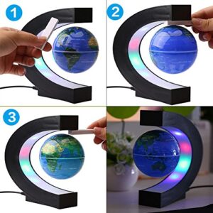 FUGEST Magnetic Levitation Floating Globe World Map with C Shape Base (Blue 3" Globe)