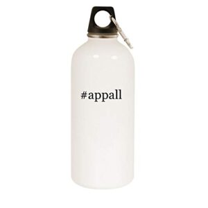 molandra products #appall - 20oz hashtag stainless steel white water bottle with carabiner, white