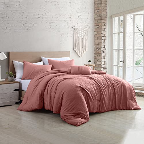 Modern Threads - Comforter Set - Down Alternative Brushed Microfiber - Elegant All Season Bedspread Set - Includes Comforter, Shams, & Decorative Pillow - Luxurious Bedding - Dark Rose