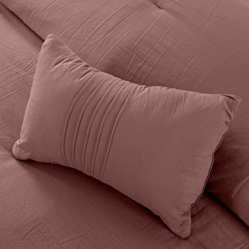 Modern Threads - Comforter Set - Down Alternative Brushed Microfiber - Elegant All Season Bedspread Set - Includes Comforter, Shams, & Decorative Pillow - Luxurious Bedding - Dark Rose