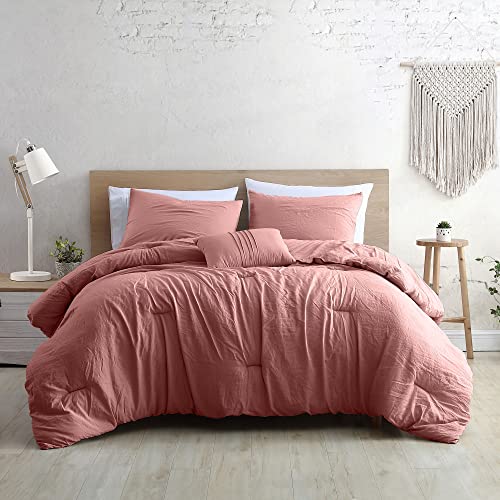 Modern Threads - Comforter Set - Down Alternative Brushed Microfiber - Elegant All Season Bedspread Set - Includes Comforter, Shams, & Decorative Pillow - Luxurious Bedding - Dark Rose