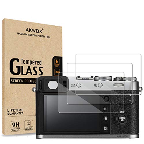 [3-Pack] Tempered Glass Screen Protector for Fujifilm X100T X100F X-E2 X-E2S Camera, Akwox [0.3mm 2.5D High Definition] 9H LCD Protective Cover,Anti-Scratch, Bubble-Free