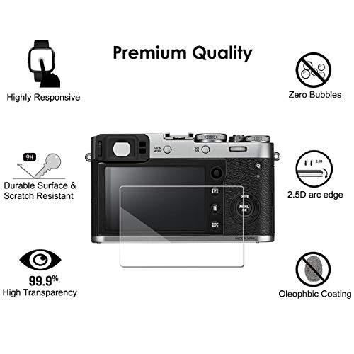 [3-Pack] Tempered Glass Screen Protector for Fujifilm X100T X100F X-E2 X-E2S Camera, Akwox [0.3mm 2.5D High Definition] 9H LCD Protective Cover,Anti-Scratch, Bubble-Free