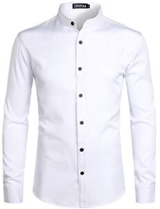 zeroyaa mens hipster solid slim fit long sleeve mandarin collar dress shirts zlcl08 white black medium