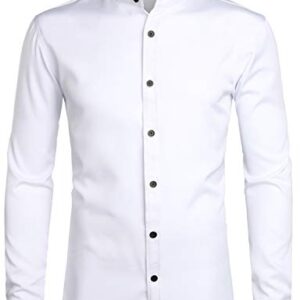 ZEROYAA Mens Hipster Solid Slim Fit Long Sleeve Mandarin Collar Dress Shirts ZLCL08 White Black Medium