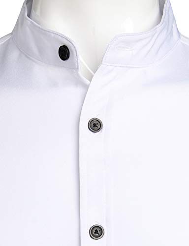 ZEROYAA Mens Hipster Solid Slim Fit Long Sleeve Mandarin Collar Dress Shirts ZLCL08 White Black Medium