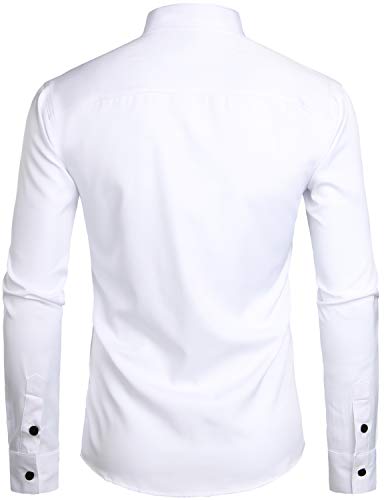 ZEROYAA Mens Hipster Solid Slim Fit Long Sleeve Mandarin Collar Dress Shirts ZLCL08 White Black Medium