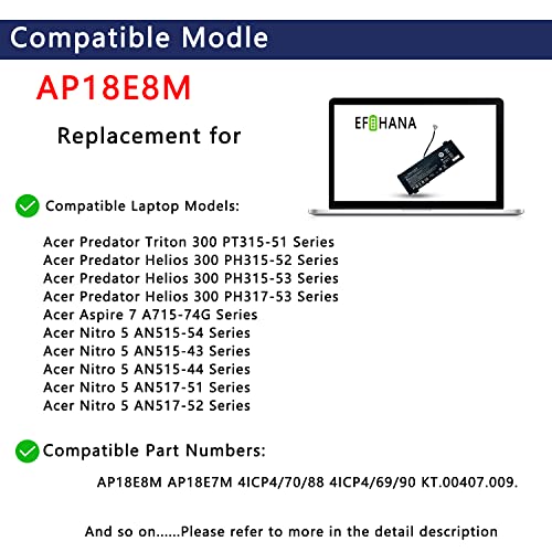 AP18E8M AP18E7M Battery for Acer Nitro 5 AN515-44 AN515-44-R99Q AN515-55 AN515-52 AN515-43 AN515-45 AN517-52 Nitro 7 AN715-51 Aspire 7 A715-74G-7511 Predator Helios 300 PH315-52 PH315-53 PH317-53