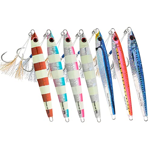 OCEAN CAT 1 PC Lead Metal Flat Slow Fall Pitch Fishing Jigs Lures Sinking Vertical Jigging Bait with Butterfly Hook for Saltwater Fishing Size 40g 80g 120g 160g 200g (Silver, 120g)