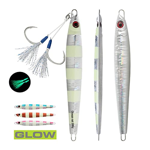 OCEAN CAT 1 PC Lead Metal Flat Slow Fall Pitch Fishing Jigs Lures Sinking Vertical Jigging Bait with Butterfly Hook for Saltwater Fishing Size 40g 80g 120g 160g 200g (Silver, 120g)