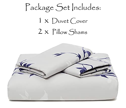 Chanasya Floral Duvet Cover Set - Duvet Cover (104” x 90”) & 2 Pillow Shams (20” x 36”) - 3-Piece Set, King Size, Purple Navy