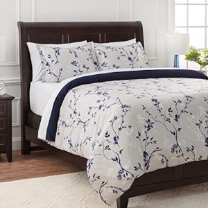 Chanasya Floral Duvet Cover Set - Duvet Cover (104” x 90”) & 2 Pillow Shams (20” x 36”) - 3-Piece Set, King Size, Purple Navy