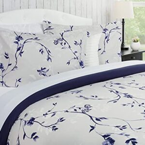 Chanasya Floral Duvet Cover Set - Duvet Cover (104” x 90”) & 2 Pillow Shams (20” x 36”) - 3-Piece Set, King Size, Purple Navy