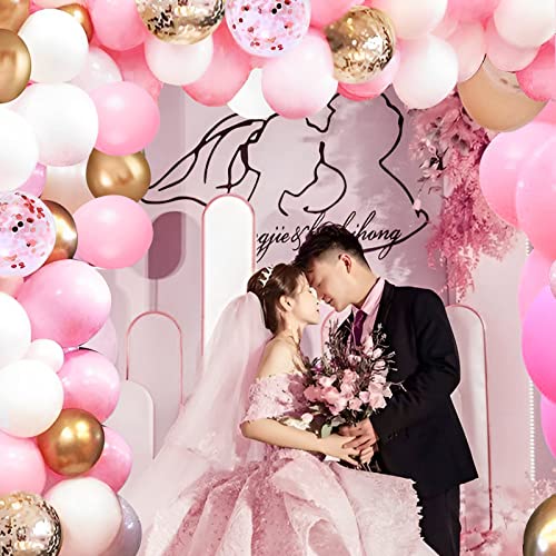 OuMuaMua 62Pcs Pink Gold Confetti Latex Balloons Kit, 12 Inch Pink White Gold Helium Balloons Party Supplies for Confession Proposal Wedding Girl Birthday Baby Shower Party Decoration