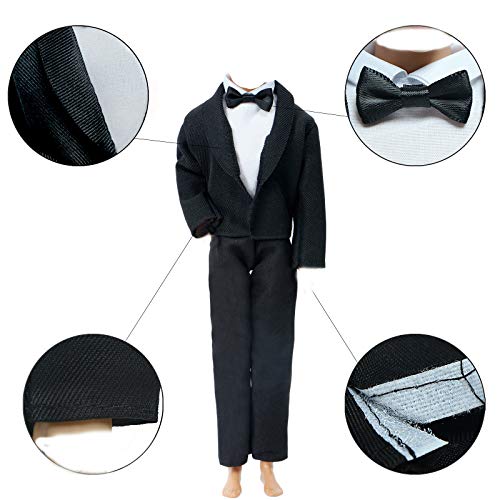 BJDBUS 2 Sets Formal Office Suits Including Black Coat , White Coat , White Shirt with Bow-Knot , Black Trousers Groom Wedding Tuxedo for 11.5 Inch Boy Doll Clothes