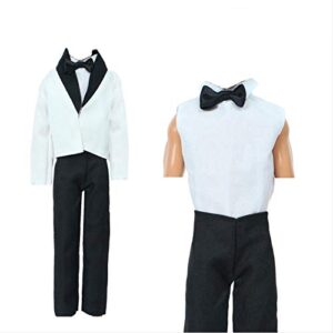 BJDBUS 2 Sets Formal Office Suits Including Black Coat , White Coat , White Shirt with Bow-Knot , Black Trousers Groom Wedding Tuxedo for 11.5 Inch Boy Doll Clothes