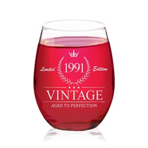veracco vintage 1991 limited adition stemless wine glass 30th birthday gift for him her thirty and fabulous