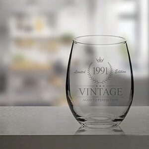 Veracco Vintage 1991 Limited Adition Stemless Wine Glass 30th Birthday Gift For Him Her Thirty and Fabulous