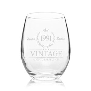 Veracco Vintage 1991 Limited Adition Stemless Wine Glass 30th Birthday Gift For Him Her Thirty and Fabulous