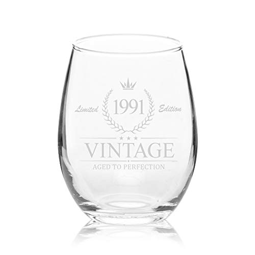 Veracco Vintage 1991 Limited Adition Stemless Wine Glass 30th Birthday Gift For Him Her Thirty and Fabulous