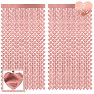 rose gold heart foil curtain 2 pcs - metallic fringe tinsel - bachelorette party decorations, birthday backdrop, wedding photo booth, engagement, bridal shower (rose gold)
