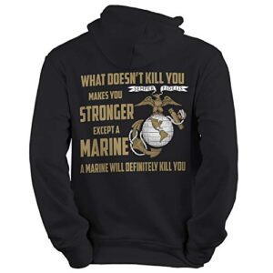 military gift shop marine corps sweatshirt what doesn’t kill you makes you stronger - usmc hoodie (black, xl)