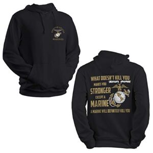Military Gift Shop Marine Corps Sweatshirt What Doesn’t Kill You Makes You Stronger - USMC Hoodie (Black, XL)