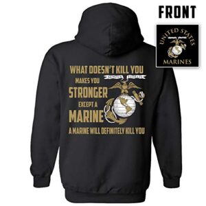 Military Gift Shop Marine Corps Sweatshirt What Doesn’t Kill You Makes You Stronger - USMC Hoodie (Black, XL)