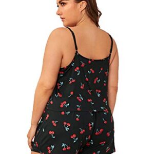 Floerns Women's Plus Size Cherry Print Cami Top and Shorts Pajama Sets A-Black 2XL