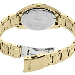 SEIKO SUR312 Watch for Men - Essentials Collection - White Dial, Date Calendar, LumiBrite Hands, Gold-Tone Stainless Steel Case & Bracelet, and 100m Water Resistant