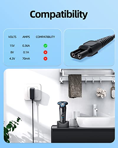 HQ8505 Norelco Charger Cord Fit for Philips Norelco HQ8505 7000 5000 3000 9000 2000 Series mg7750 Electric Shaver Razor,Aquatec,Arcitec,Multigroom Beard Trimmer Adapter Power Supply Charging Cord