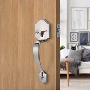 Single Cylinder HandleSet Double Side Door Handle for Entrance and Front Door Reversible for Right and Left Handed Doors, Camelot Trim Lower Half Handle Set in Satin Nickel Finish