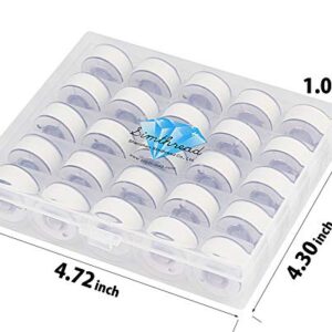 Simthread 25pcs 90WT White Prewound Bobbin Thread Size A Class 15 (SA156) with Clear Storage Plastic Case Box 60S/2 for Brother Embroidery Thread Sewing Thread Machine DIY